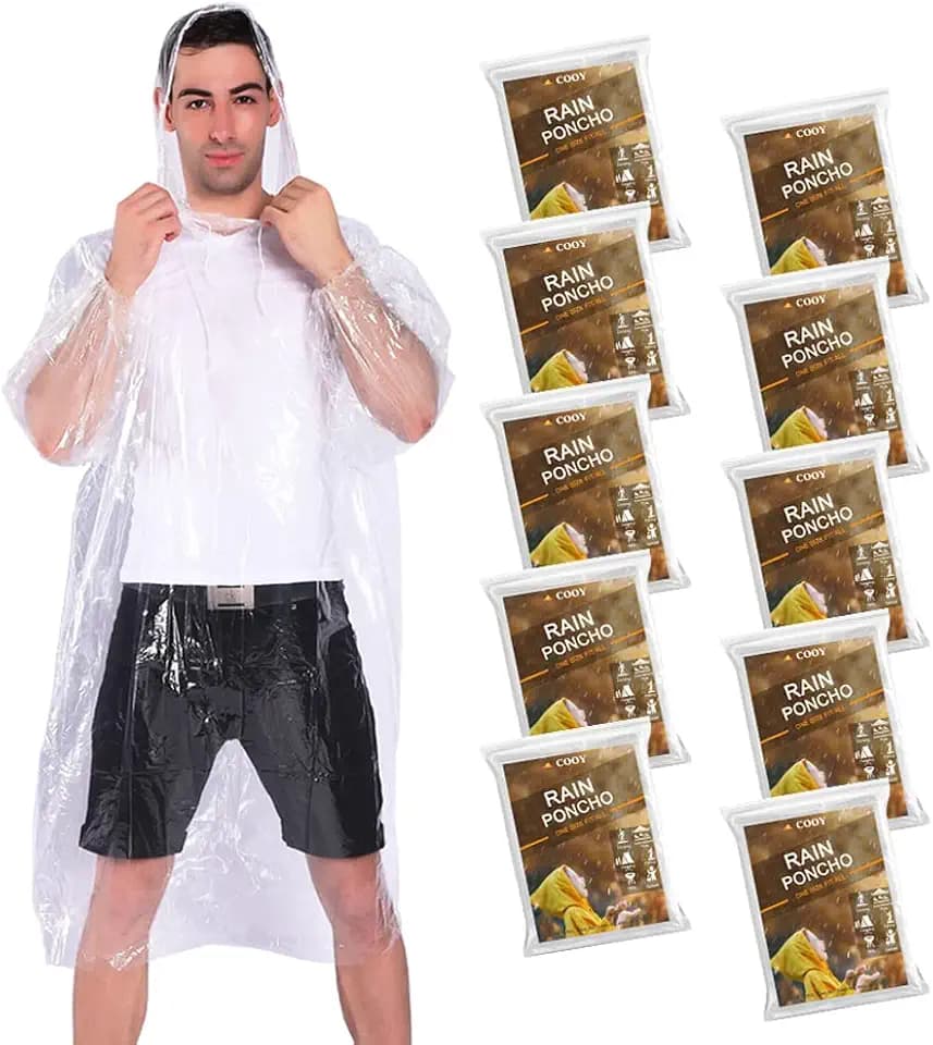 COOY Disposable Rain Ponchos for Adults (10 Pack), Family Pack for Travel