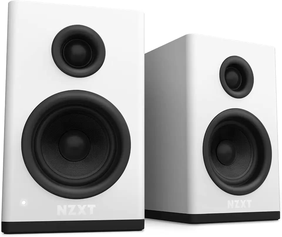 NZXT Relay PC-Gaming-Desktop-Lautsprecher –AP-SPKW2-EU - Full-Range-Sound – 80 Watt – Hoher Dynamikbereich – Seidenkalotten-Hochtöner – Glasfaser-Tieftöner – Weiß