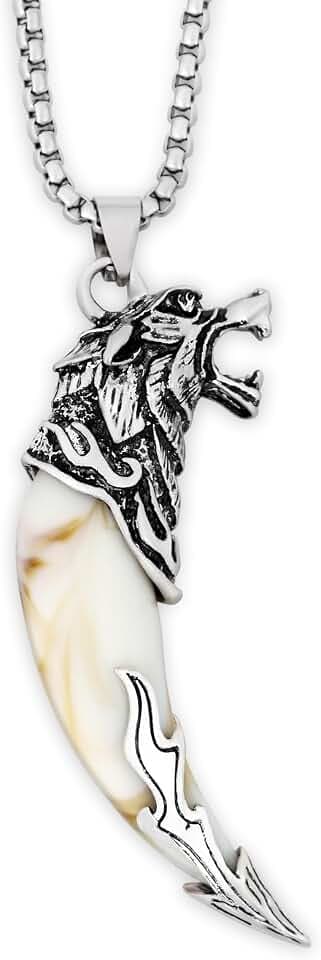 Halskette mit Wolfszahn aus Silber, für Herren, Tierzahn-Anhänger mit Retro-Kopf, Speerkette, für Zeremonie, Geschenk, Schmuck