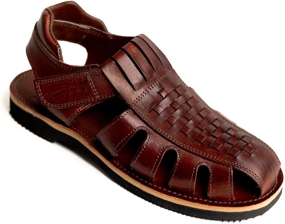 Mexico en la Piel Men’s Leather Fisherman Sandals – Handmade Mexican Huarache, Closed Toe, Adjustable Strap, Lightweight & Breathable