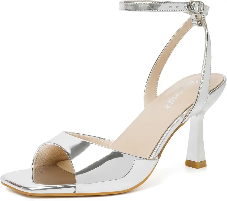 RIBONGZ Women's Heeled Sandals Square Open Toe Kitten Strappy Heels with Ankle Strap Elegant Summer Wedding Party Evening Prom Daily Wear Lace Up Dress Shoes