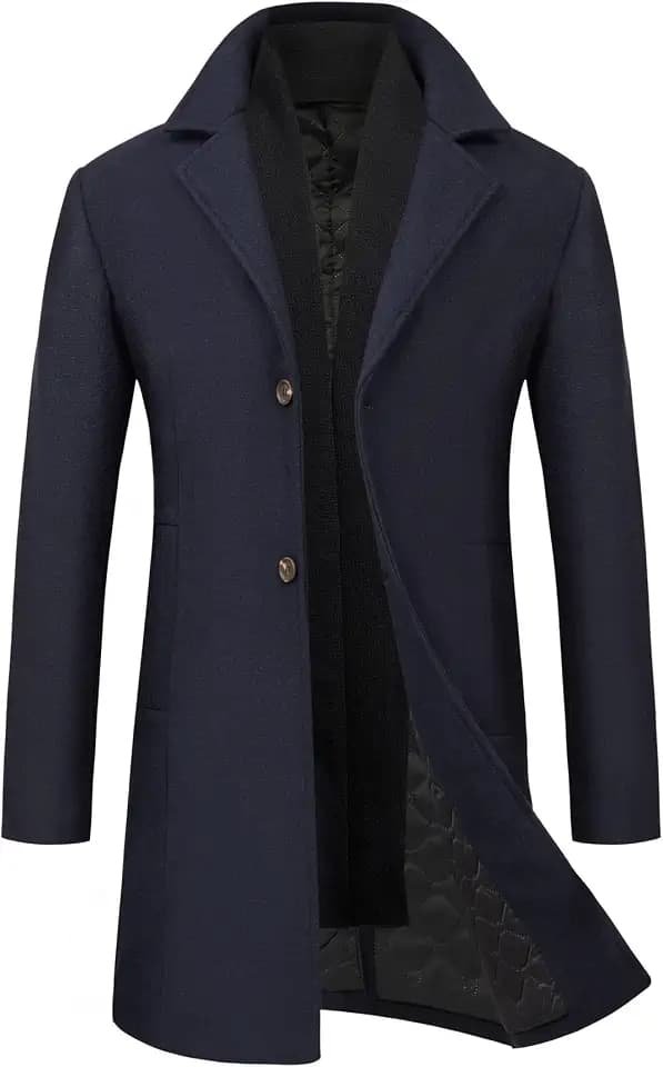 WULFUL Men Wool Trench Coat Slim Fit Winter Coat