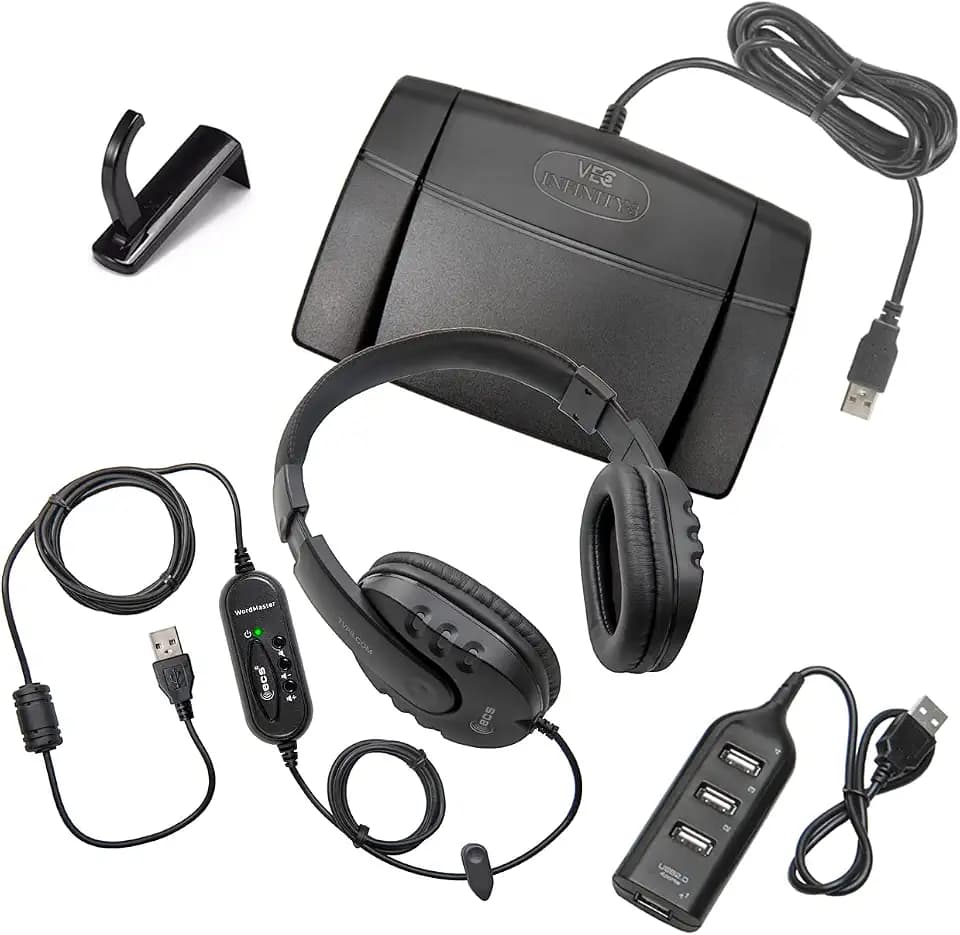 ECS WordMaster USB Transcription Headset with Infinity-3 USB Foot Pedal
