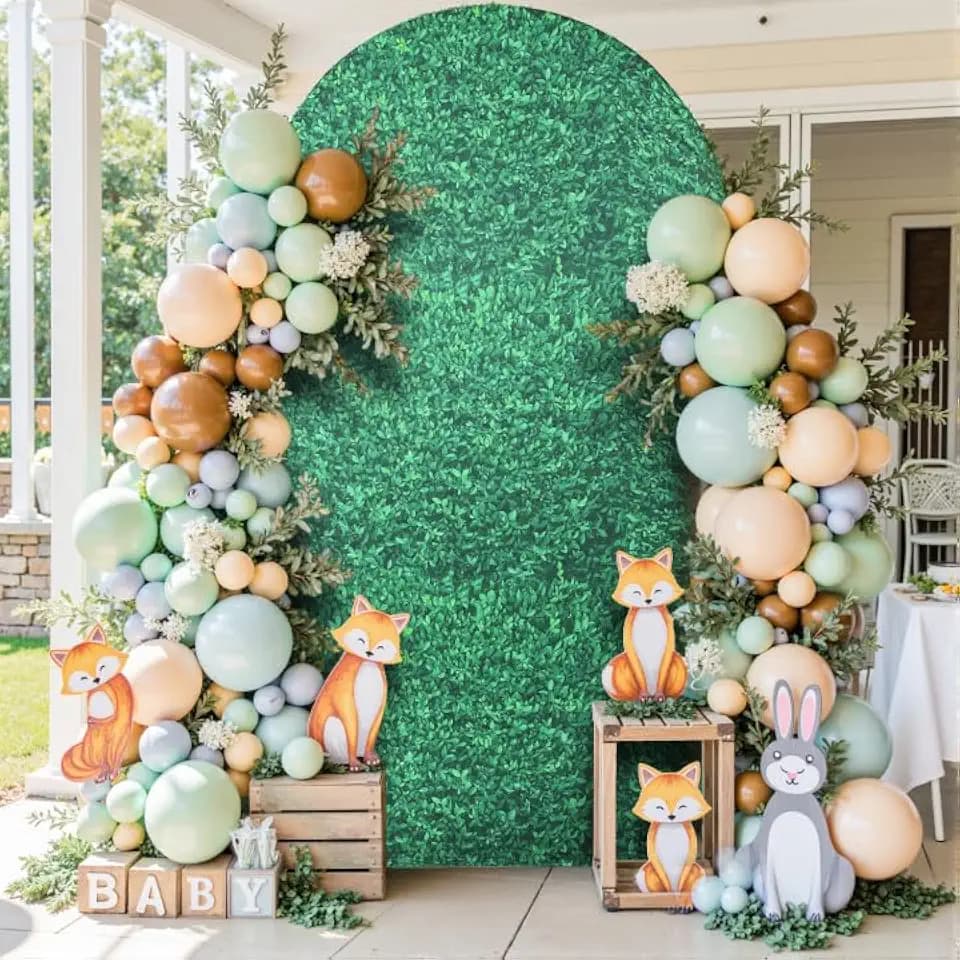 gogoparti ​Green Leaves Arch Cover, 7.2FT Spandex Fitted Arch Stand Covers Round Top Chiara Backdrop Cover for Jungle Party-Themed Wedding Photo Backdrop, Birthday Party, Ceremony or Banquet