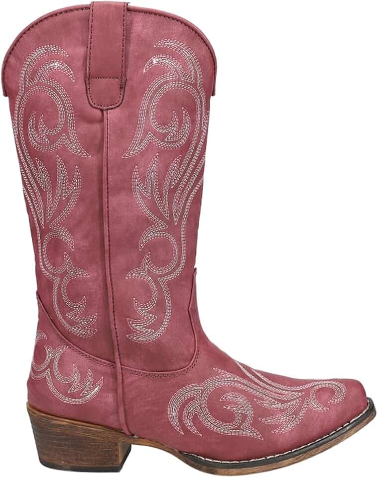 ROPER Womens Riley Embroidered Snip Toe Casual Boots Mid Calf Low Heel 1-2"