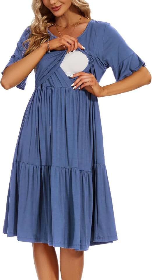 Smallshow Damen-Umstandskleid mit Rüschen, Stillkleid