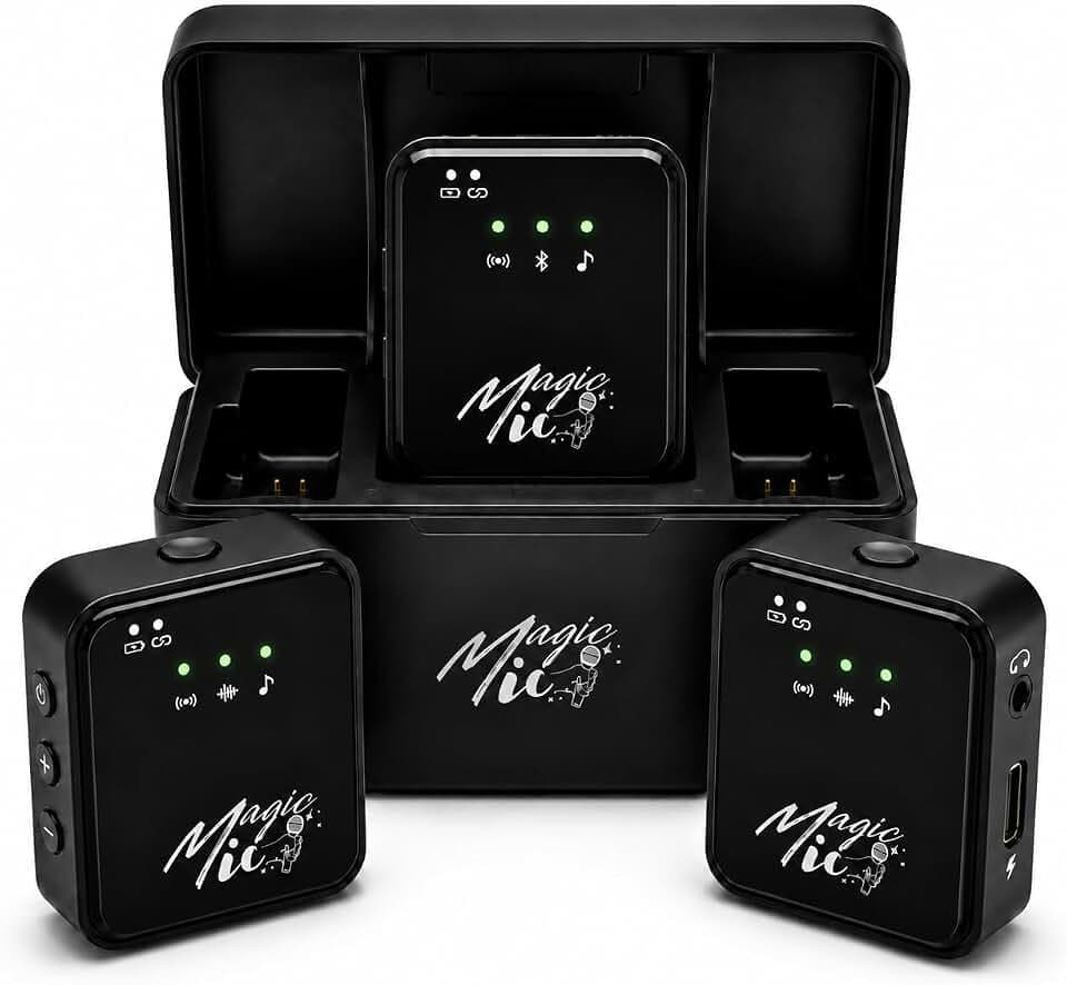 MagicMic™ 2in1 Mikrofon (3. Generation) Content Creation, Lavalier-Funkmikrofon mit Geräuschunterdrückung für PC, iPhone, Interviews, YouTube, Vlogs (2 Sender + 1 Empfänger + Ladebox + Adapter)