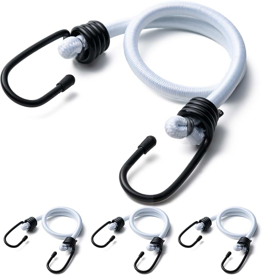 4Pcs 32inch White Bungee Cords with Hooks, Heavy Duty Elastic Bungee
