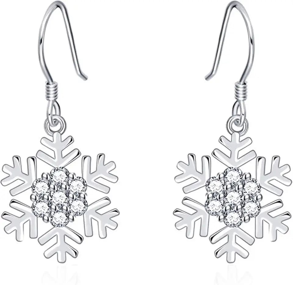 925 Sterling Silber Damen Schneeflocke Dangle Ohrringe, CZ Diamant Snowflake Baumelnd Ohrringe für Frauen Mädchen