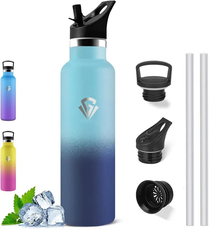 Trinkflasche Edelstahl 1l, BPA-Frei, mit Strohhalm, für Yoga, Radfahren