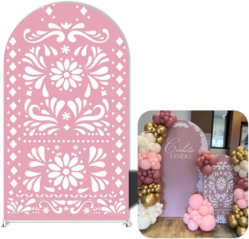 Cielito Mexico Fiesta Lindo Arched Stand Cover Girl Bridal Shower Baptism Wedding Birthday Party Chiara Pink Background,Elastic Spandex Fabric (Mexico Pink,6.6FT (6.6x3.3ft))