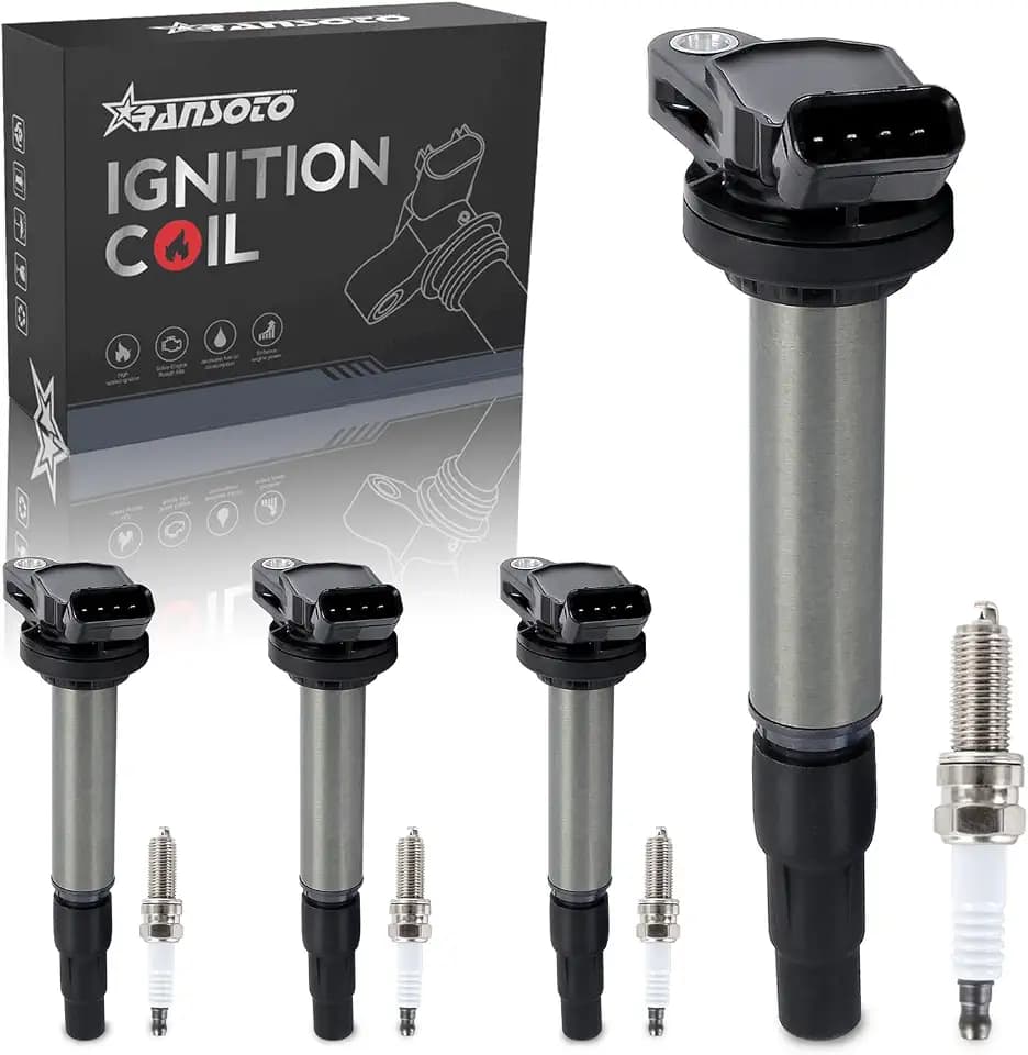 Ignition Coil Pack UF596 & Double Iridium Spark Plug 4912 Compatible with 2009-2015 Toyota Corolla Prius Matrix, Pontiac Vibe, Scion xD, Lexus CT200h 1.8L Replaces UF619 Set of 4