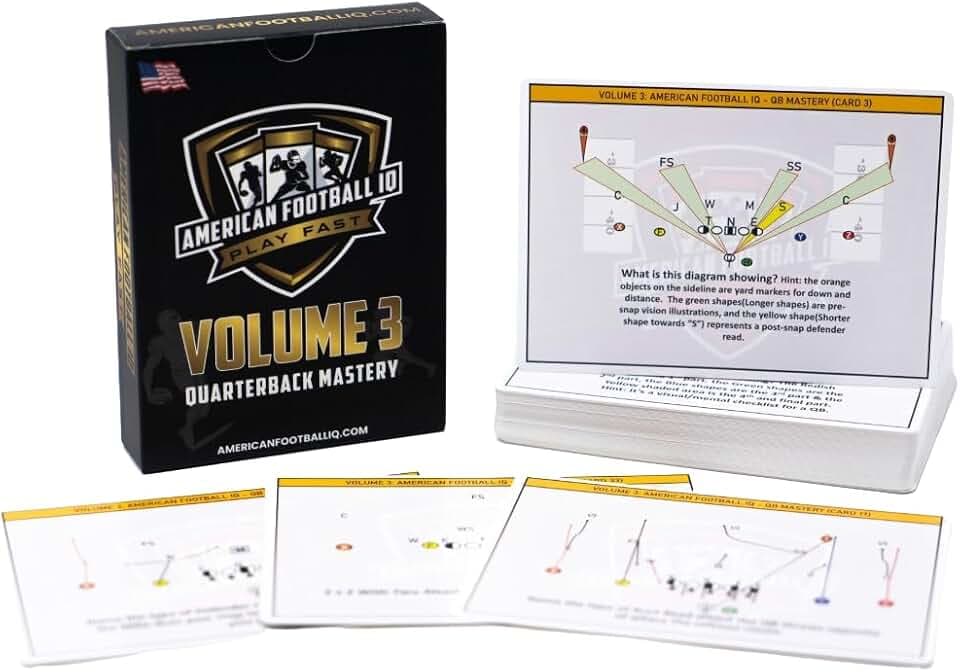 American Football Training Flashcards – Volume 3: Quarterback Mastery | QB Reads, Progressions, Protections, Formations & Footwork | Quarterback & Coach Study Tool