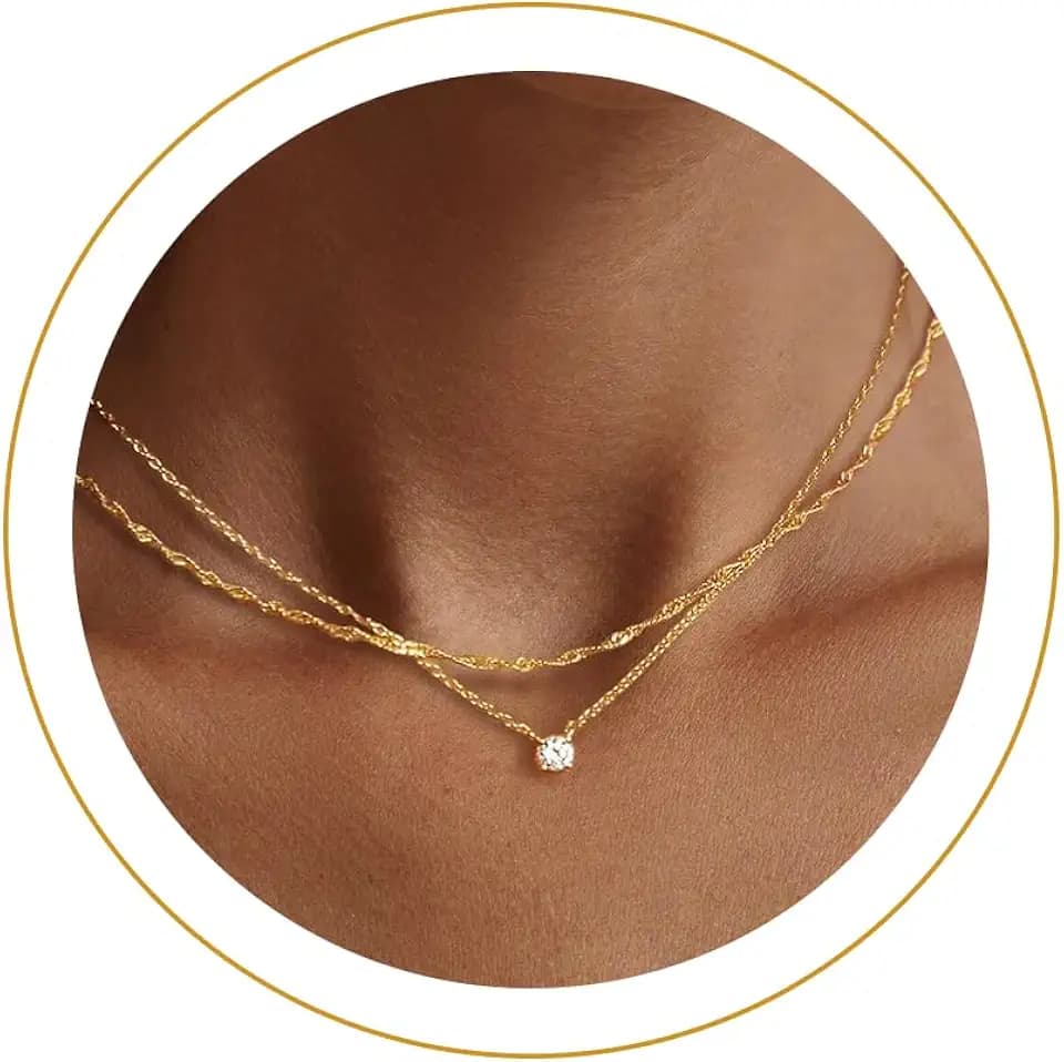 NECOCY Layered Gold Necklaces for Women Dainty Chokers Necklace Silmple Stackable Cubic Zirconia Necklace Non Tarnish Vacation Jewelry Trendy Gifts for Women