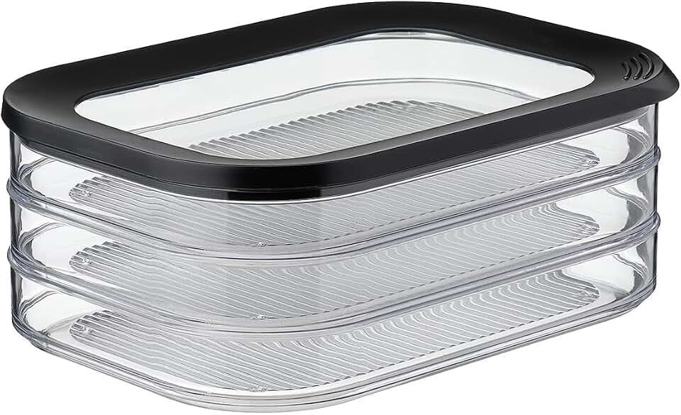 Mepal - Vorratsbehälter Wurstwaren Modula 3-lagig - Kühlschrank - Vorratsbox mit Deckel - Geeignet zur Aufbewahrung von Fleischprodukten - 3 Separate Kühlschrank - Vorratsboxen - 1650 ml - Black