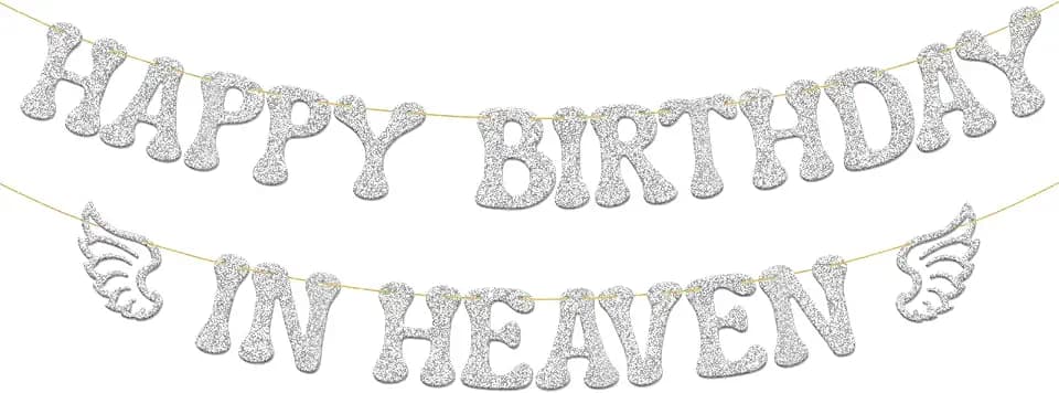 Happy Birthday in Heavrn Banner Beautiful Tribute Decor for Loved Ones Paradise Wings Birthday Cake Decoration