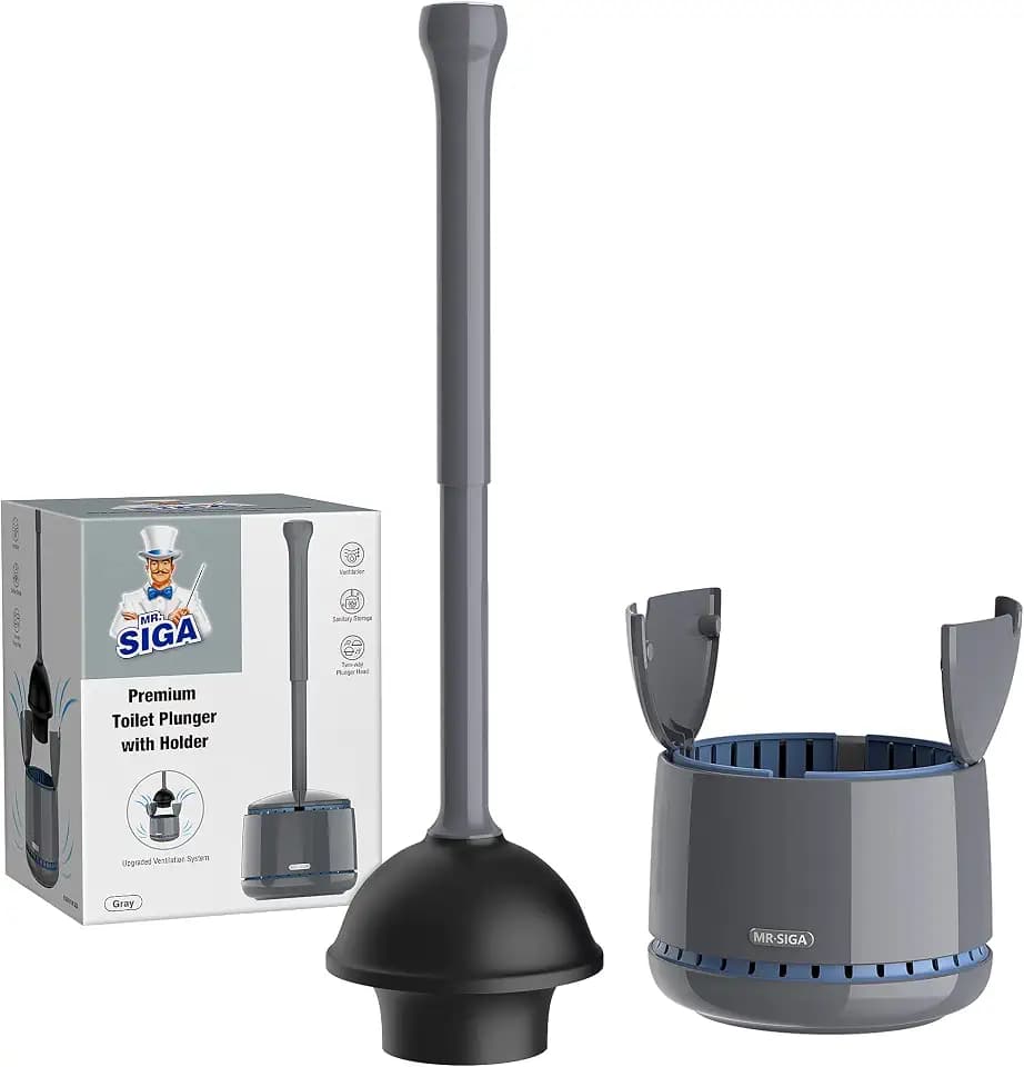 MR.SIGA Toilet Plunger with Holder, Plungers for Bathroom Heavy Duty, Gray