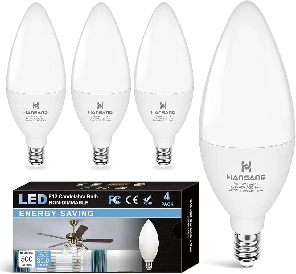 E12 Candelabra LED Light Bulbs 60W Equivalent 2700K Warm White