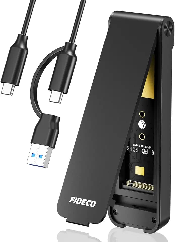 FIDECO M.2 NVMe SSD Enclosure, M.2 NVMe to USB Adapter, USB 3.2 Gen 2 (10Gbps) SSD Reader for M & M+B Key, Sandwich Style Design, Tool-Free Installation, Support UASP and Trim