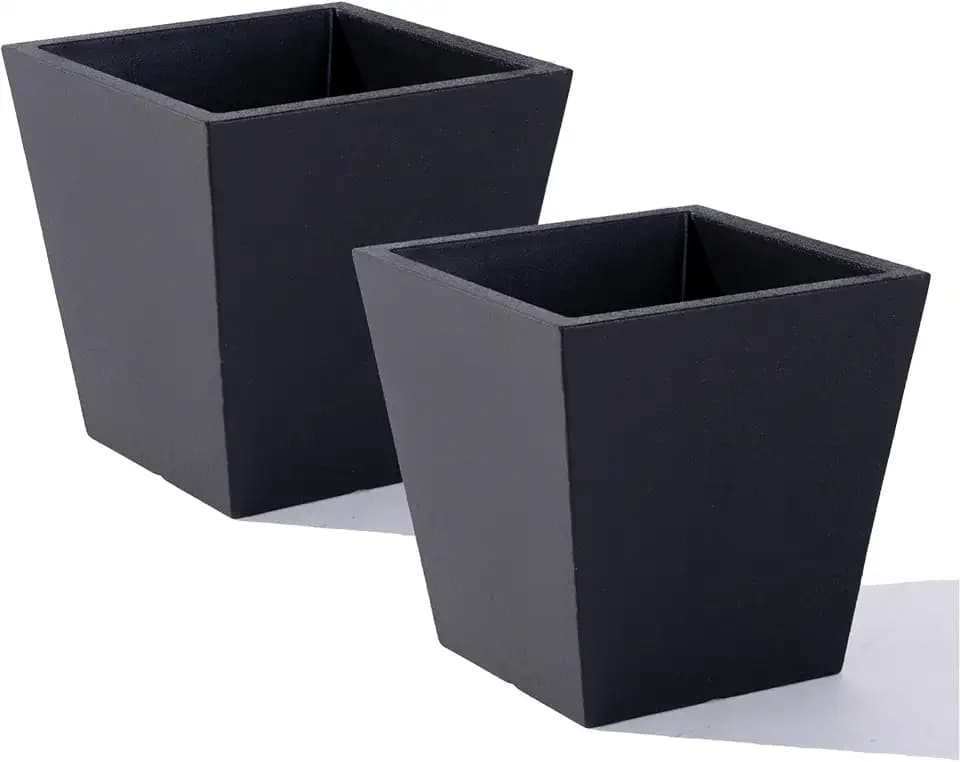 Step2 Tremont Short Square Planter 2-Pack, 14 in Resin Planters, Self-Watering, Onyx Black