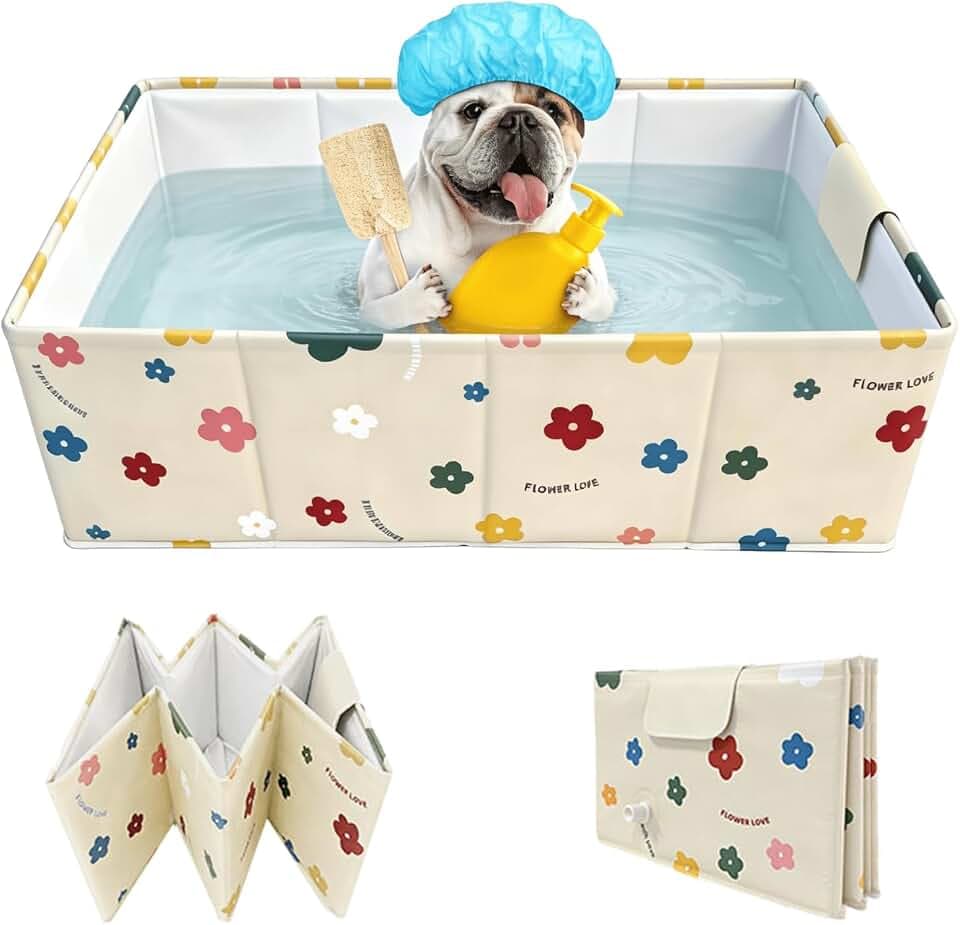 Foldable Dog Bathtub for Small to Medium Dogs & Cats Pool, Collapsible Pet Bath Tub for Shower/Kitchen Sink, Thickened Insulated Base, Portable & Space-Saving Puppy Wash Basin, Yellow