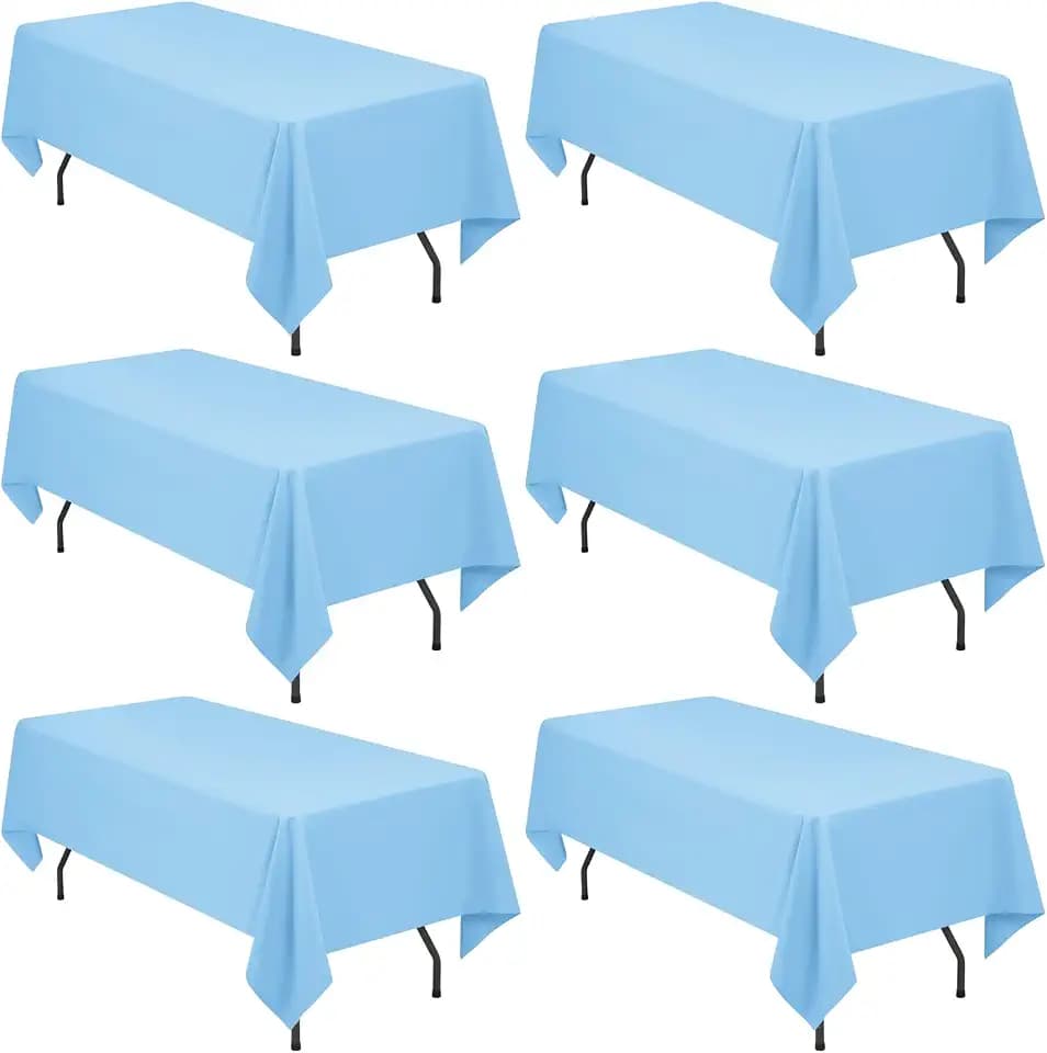 YMHPRIDE 6 Pack Light Blue Tablecloth 60 x102 inch Polyester Table Cloth for 6 Foot Rectangle Tables, Stain and Wrinkle Resistant Washable Fabric Polyester Table Covers for Wedding Party Banquet