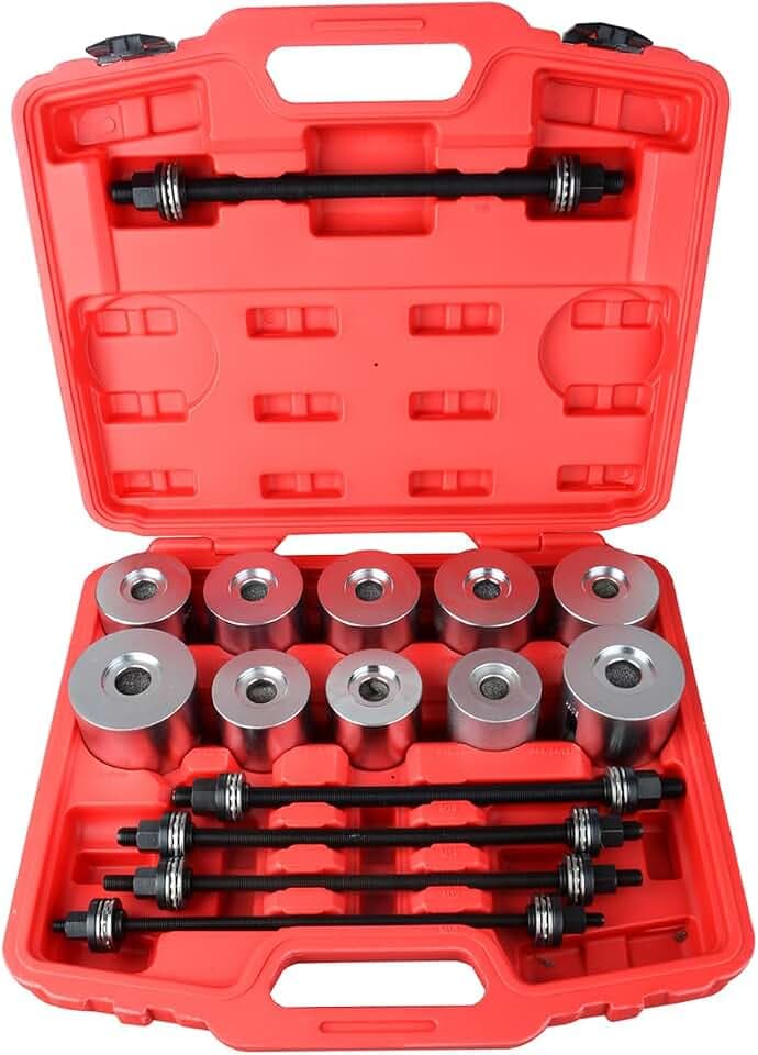 27‑TLG Radlager‑ und Silentlager Abzieher Set, Gummibuchsen Druck‑ und Zughülsen Satz mit Koffer für PKW LKW