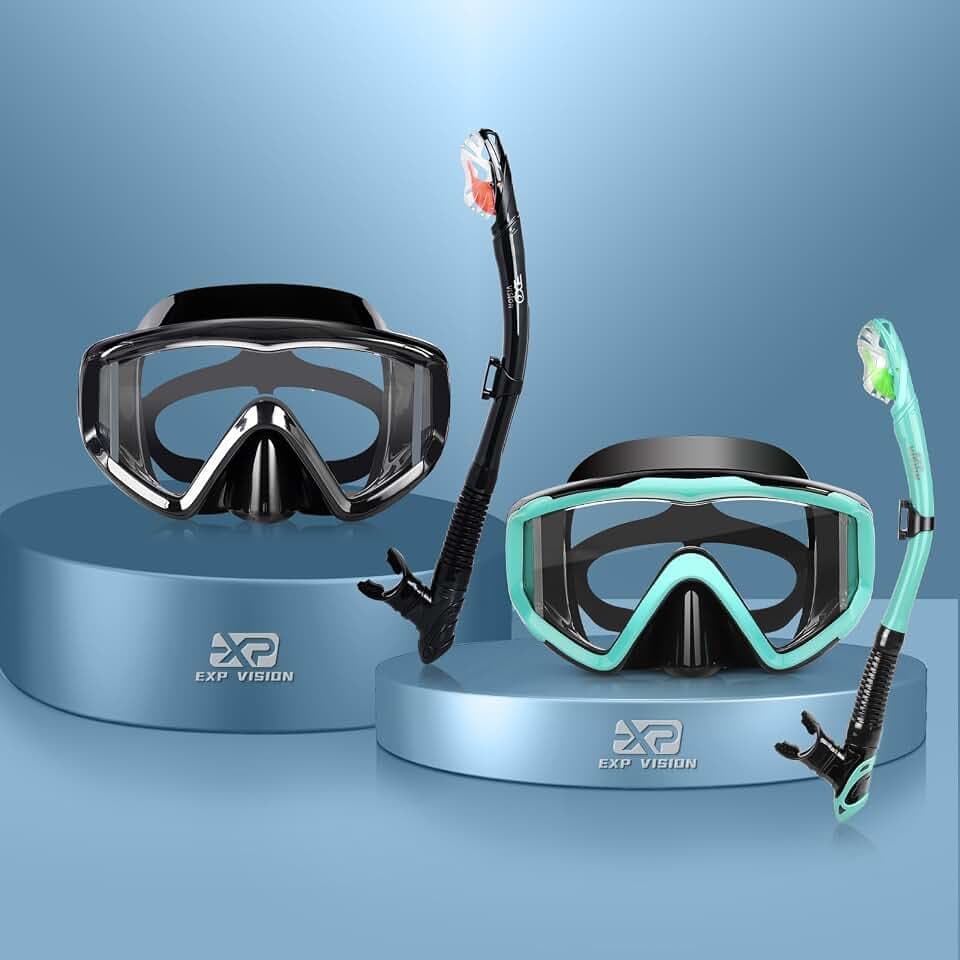 Snorkel Set Pano 3 Window Adult Snorkeling Gear, Professional Snorkel Goggles Anti-Fog Diving Mask, Anti-Leak Swim Goggles and Dry Top Snorkel for Diving, Snorkeling, Swimming