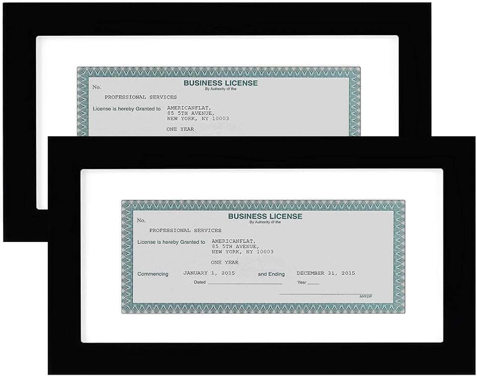 Americanflat 5x10 Document Frame 2-Pack - Matted to 3.5x8 - Black