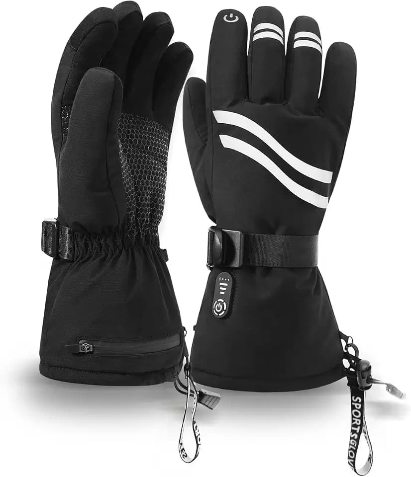 Beheizbare Handschuhe Herren Damen, Wiederaufladbare Elektrische Beheizte Handschuhe mit 2600mAh Akku Schwarz 2XL