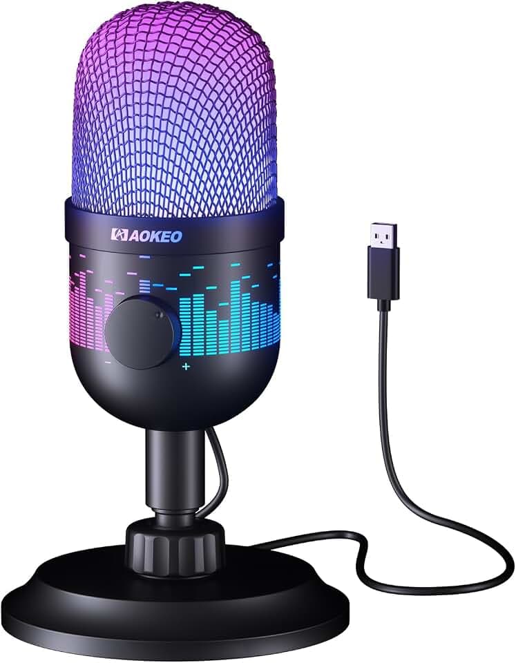 aokeo Gaming Mikrofon, USB Computer Mikrofon für PC, Mac, PS4/5, Kondensator Podcast Mic für Studioaufnahmen, für Streaming Podcast YouTube, mit LED-Licht