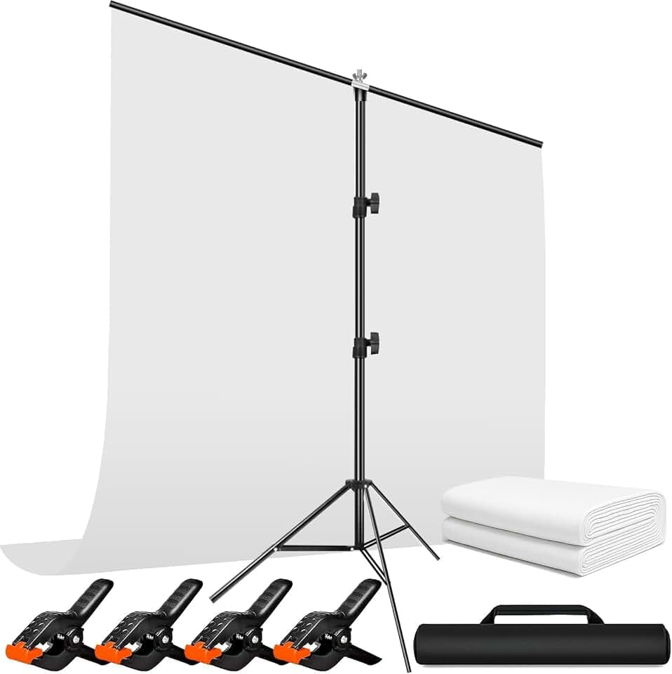 Weißer Fotohintergrund mit Ständer Set – 2x2 m / 1,5x2 m Weißes Backdrop Stoff Set mit 4 Klemmen, Ideal für Fotostudio, Portrait, Produktfotografie & Studioaufnahmen