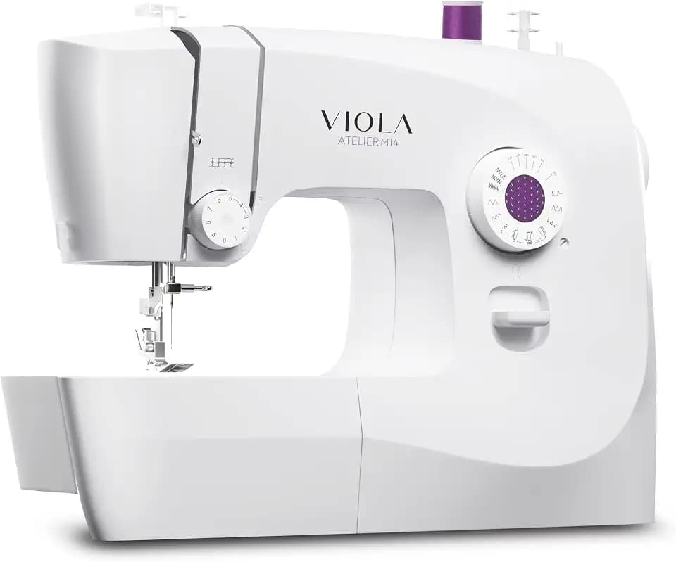 VIOLA Atelier M14 Nähmaschine mit 14 Nähprogramme, Einfädelautomatik, Rotierenden Greifer aus Metall, Robuste interne Aluminiumstruktur und ABS-Gehäuse