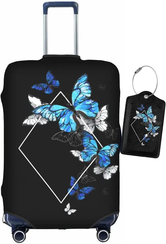 Blue Butterfly Luggage Covers and Luggage Tags Tsa Approved, Elastic Washable Fashionable Anti-Scratch Protector, Travel Birthday Gifts for Men Women(S 18-21 Inch)