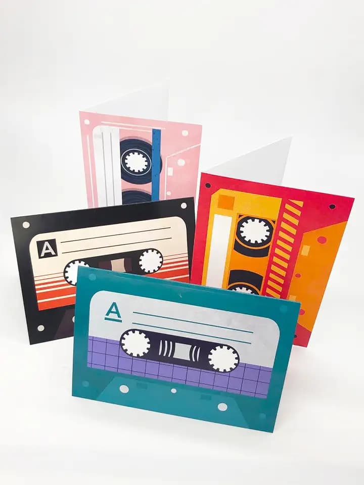 Recordable Audio Mixtape Cards with 30 Seconds Custom Voice or Music. 4 PACK. Perfect for Unique Personalised Gifts. Easy to DIY at home, Just Press to Record & open to play. With Envelopes