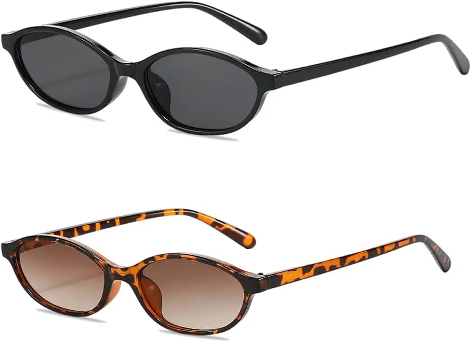 2 Stück Vintage Oval Sonnenbrille, Sonnenbrille Damen Vintage, Sunglasses für Woman, Sonnenbrille für Damen und Herren 90er Jahre Retro Sonnenbrille