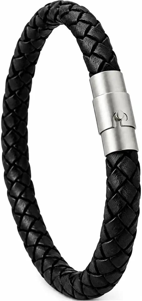 Simaru Handgeflochtene Echtlederarmband für Damen & Herren mit Magnetverschluss