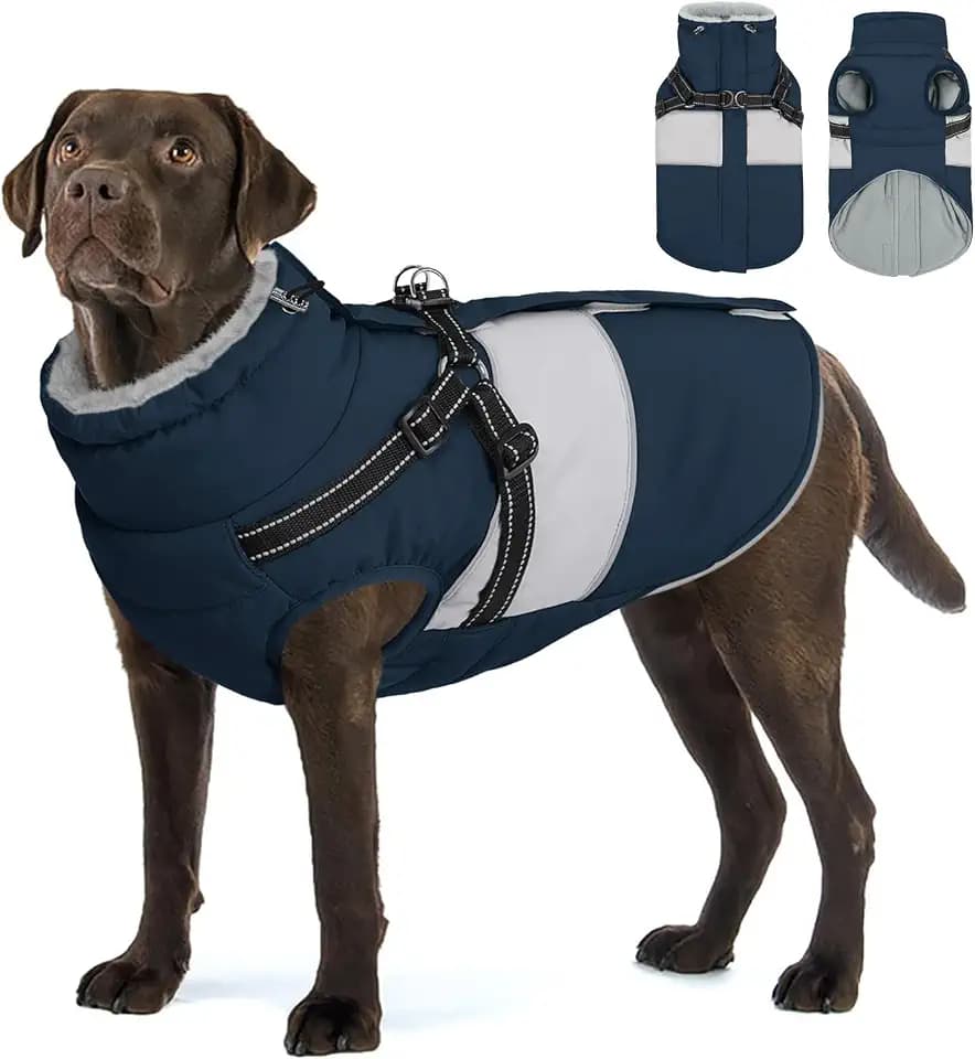 AOFITEE Hundemantel Grosse Hunde Winter Wasserdicht Hundejacke mit Geschirr