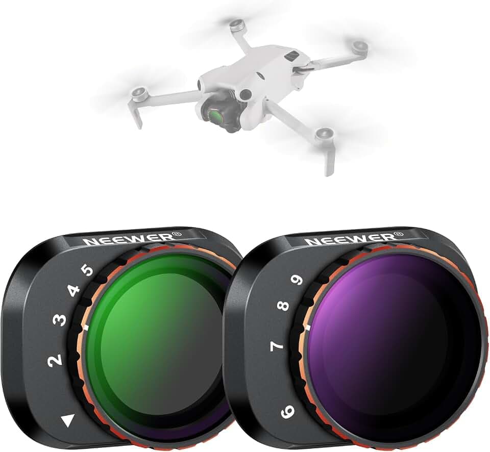 NEEWER Variables ND Filter Set, kompatibel mit DJI Mini 4 Pro, ND2-32 (1-5 Stop)+ND64-512 (6-9 Stop), Graufilter, mehrfach beschichtetes HD Optikglas, Drohne Kameraobjektiv Zubehör, Luftbildfotografie
