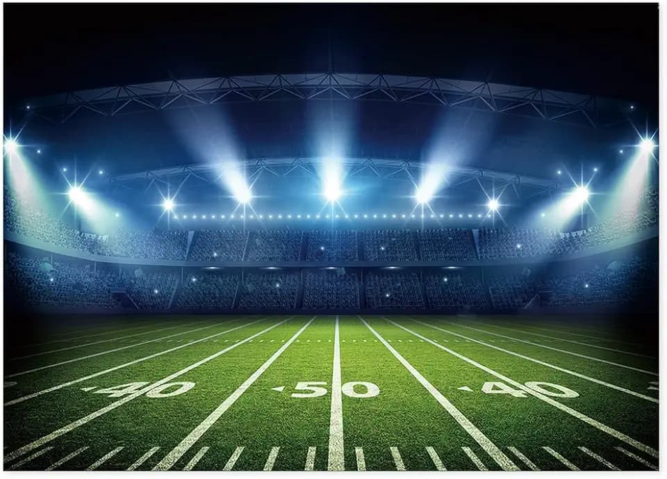 7x5ft Football Stadium Photography Backdrop with Bowl Night Spotlight for Party Decoration Football Field Backdrop Photo Booth Props