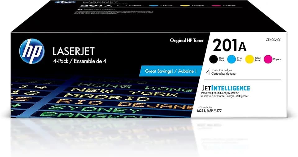 HP 201A Black, Cyan, Magenta, Yellow Toner Cartridges Printers (4-Pack) | Works with Color LaserJet Pro M252; Color LaserJet Pro MFP M277 Series | CF400AQ1