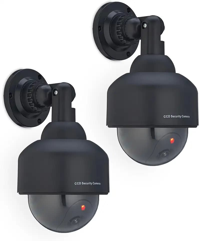 Relaxdays Kamera Dummy, 2er Set, blinkend, innen- & außen, Einbrecher Abschreckung, Überwachungskamera Attrappe, schwarz