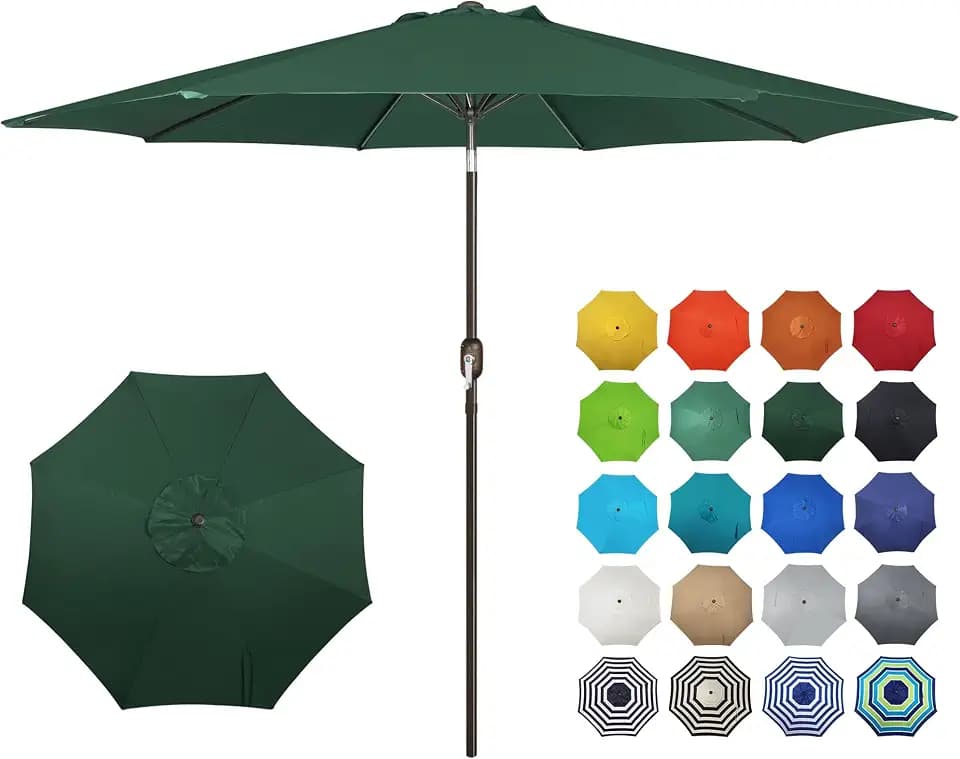 Blissun 10FT Patio Umbrella, Outdoor Table Umbrella, Yard Umbrella, Market Umbrella with 8 Sturdy Ribs, Push Button Tilt and Crank, Dark Green