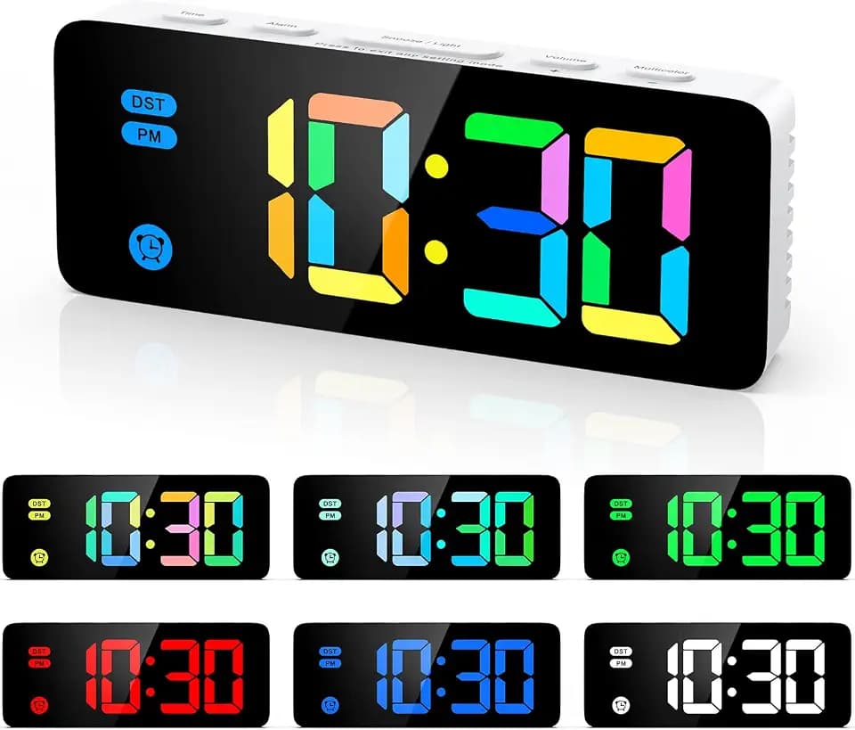 ORIA LED Digitaler Wecker, 5,5 Zoll Wecker Modern Tischuhr, 7 Farben/4 Helligkeit/3 Lautstärke Einstellbare, 12/24H Alarm Clock, Batterie/USB(1,5M), für Schlafzimmer, Küche, Wohnzimmer