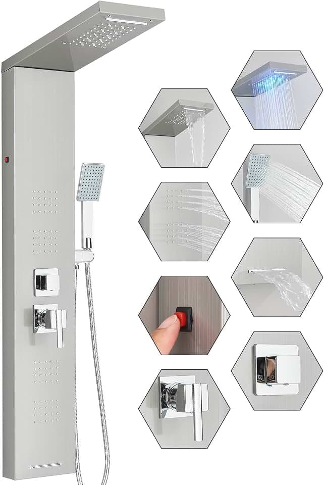 FUZ Brushed Nickel Stainless Steel Shower Panel Tower System