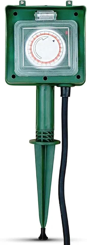 PerfectHD Gartensteckdose 2-fach - Außensteckdose mit Zeitschaltuhr - Mehrfachsteckdose - IP44 - mit Erdspieß - grün - 15 Varianten