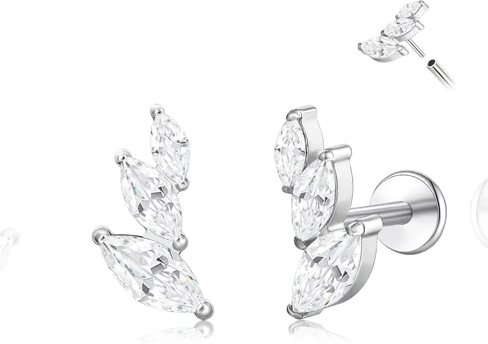 limerencia ASTM F136 Threadless Push in Titanium Earrings,Hypoallergenic Flat Back Cubic Zirconia 18G 6mm 8mm Body Piercing Studs for Cartilage Helix Tragus Conch(a pair)