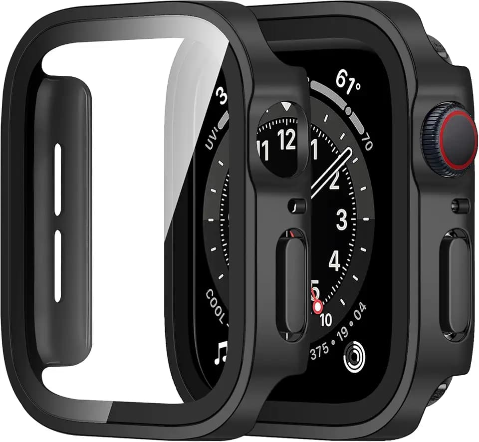 Amizee 2 Pack Compatible with Apple Watch Case SE 3/2/1 Series 6/5/4 44mm with Built-in Screen Protector, Ultra-Thin Hard PC Straight Edge Anti-Scratch Protective Cover for iWatch (Matte Black)
