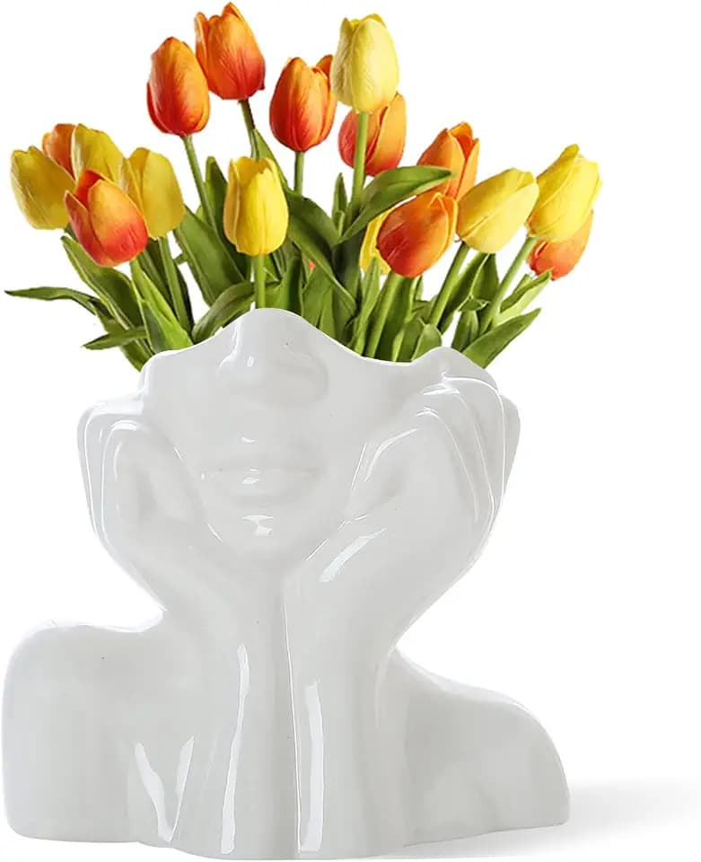 CEMABT Gesicht vase, Blume Dekor, Keramik Körper Weibliche Form, Ideale Regal, Moderne Bauernhaus Tisch, Kleine nette Bücherregal Halbgesicht (Stil-C)