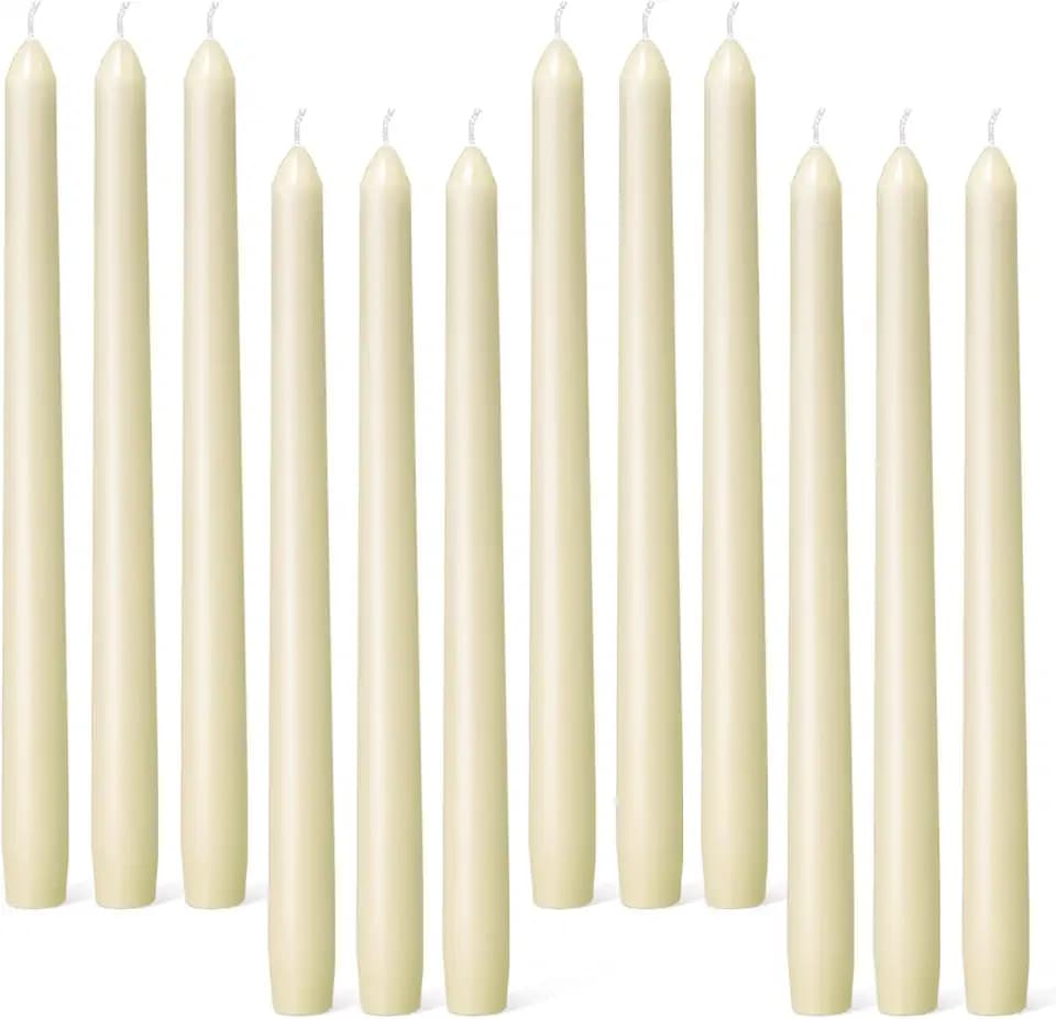 Everymoment Ivory Taper Candles - 12 Pack 10 Inch Candlesticks - Dripless & Smokeless Tapered Candle 8 Hours Unscented Cream Candle Sticks - Perfect for Wedding Holiday Dinner Party Home Decor
